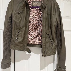 Women's Olive Green Faux Leather Jacket